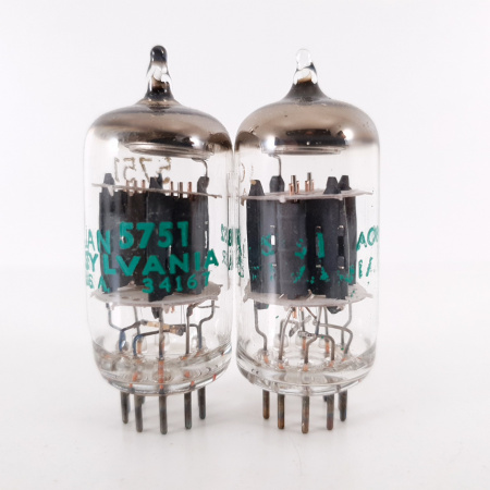 2 X JAN 5751 SYLVANIA TUBE. 1980s PROD. SOLID GETTER. COPPER RODS. CX ENA