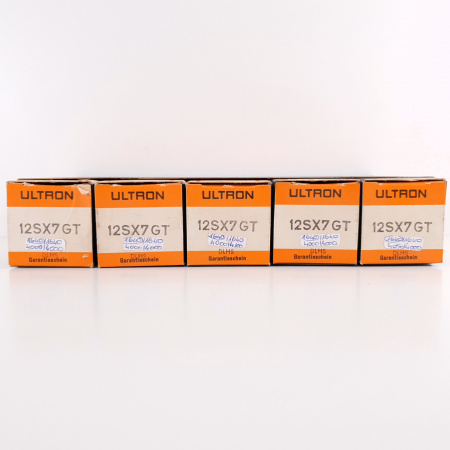 5 X 12SX7GT ULTRON TUBE. BLACK PLATES. MATCHED QUINTET. CO ENA