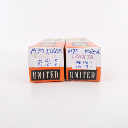 2 X 12AX7A UNITED ELECTRON TUBE. 1979 KOREAN PROD. MATCHED PAIR. CO ENA