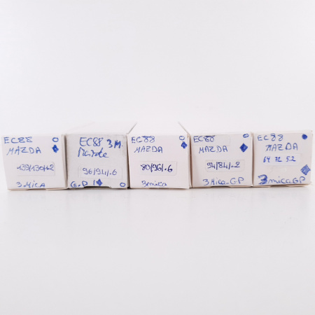 5 X EC88 MAZDA TUBE. TELEFUNKEN PROD. GREY PLATES. 3 MICA. GOLD PIN. CO ENA