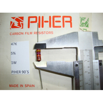 VINTAGE PIHER RESISTOR. 1W 47K 5% *1 PC* NEW ORIGINAL 1990´S+