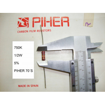 VINTAGE PIHER RESISTOR. 1/2W 750K 5% *1 PC* NEW ORIGINAL 1970´S