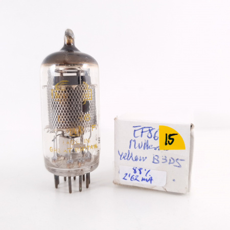 1 X EF86 MULLARD TUBE. 1960s PROD. B-CODES. MESH PLATE. YELLOW LOGO. 15. CH115