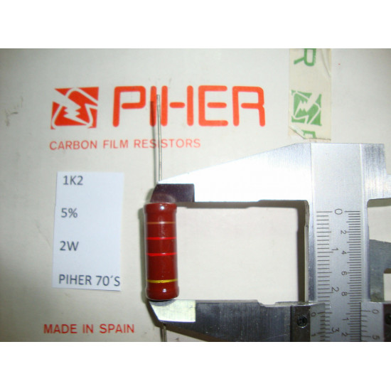 VINTAGE PIHER RESISTOR. 2W 1K2 1.2K 5% *1 PC* NEW ORIGINAL 1970´S+