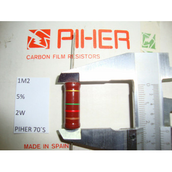VINTAGE PIHER RESISTOR. 2W 1M2 1.2M 5% *1 PC* NEW ORIGINAL 1970´S+