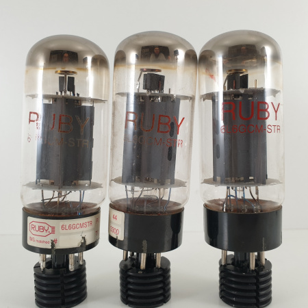 3 X 6L6GCMSTR RUBY TUBE. SOLID GETTER. 94/102/95% MATCHED TRIO. USED. 15. CH117