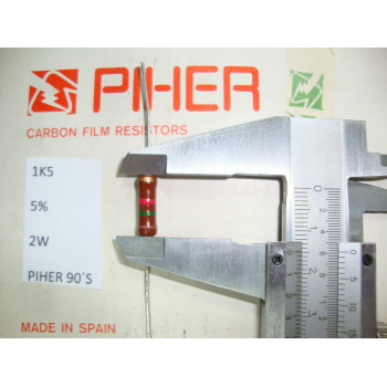 VINTAGE PIHER RESISTOR. 2W 1K5 1.5K 5% *1 PC* NEW ORIGINAL 1990´S+