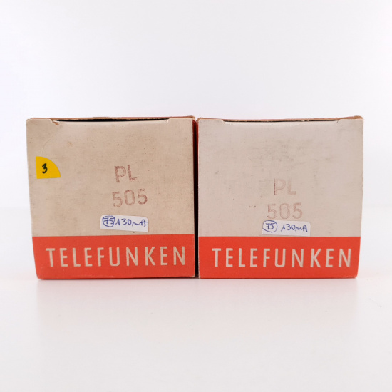 2 X PL505 TELEFUNKEN TUBE. DUAL GETTER. 3 MICA. 130/130mA MATCHED PAIR.3. CH118