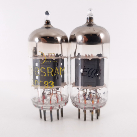 2 X ECC83 TUNGSRAM TUBE. 1960s PROD. COPPER RODS. MATCHED PAIR. 7. CH120