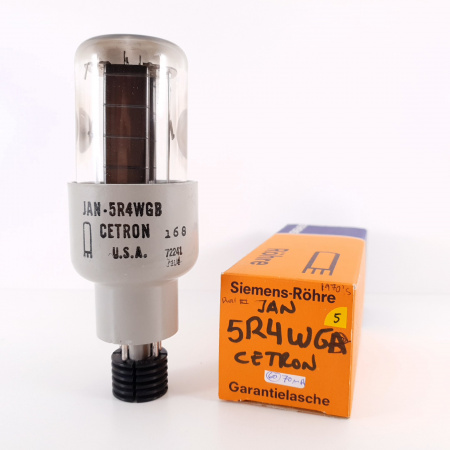 1 X JAN 5R4WGB CETRON TUBE. 1970s PROD. BLACK PLATES. DUAL GETTER. 5. CH124