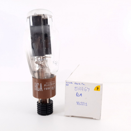 1 X 5R4GY RCA TUBE. 1960s PROD. SMOOTH BLACK PLATES. RECTANGULAR GETTER.7.CH124