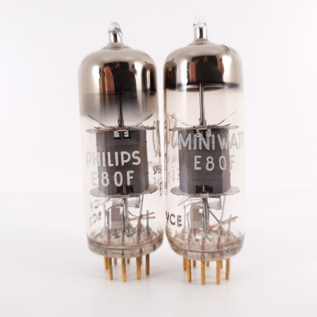2 X E80F PHILIPS TUBE. 1960s PROD. GOLD PIN. SQ. 107/101% MATCHED PAIR.2. CH131