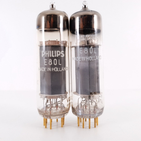 2 X E80L PHILIPS TUBE. 1960s PROD. GOLD PIN. SQ. 30/30mA MATCHED PAIR. 4. CH135
