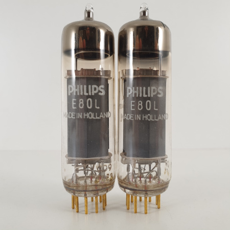 2 X E80L PHILIPS TUBE. 1960s PROD. GOLD PIN. SQ. 31/31mA MATCHED PAIR. 5. CH135