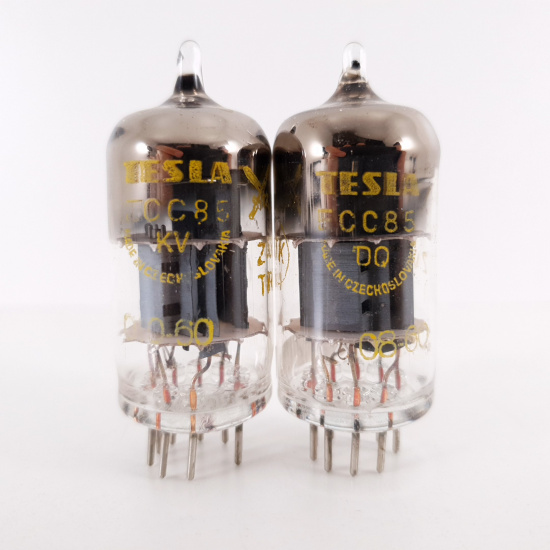 2 X ECC85 TESLA TUBE. 1960s PROD. RECTANGULAR GETTER. MATCHED PAIR. 5. CH136