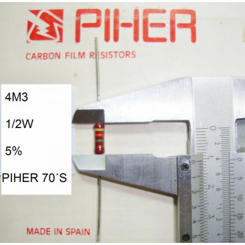 VINTAGE PIHER RESISTOR. 1/2W 4M3 5% *1 PC* NEW ORIGINAL 1970´S +