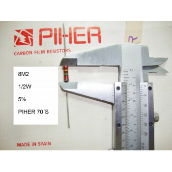 VINTAGE PIHER RESISTOR. 1/2W 8M2 5% *1 PC* NEW ORIGINAL 1970´S +