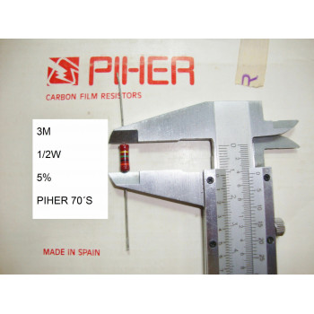 VINTAGE PIHER RESISTOR. 1/2W 3M 5% *1 PC* NEW ORIGINAL 1970´S +