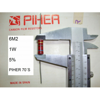 VINTAGE PIHER RESISTOR. 1W 6M2 5% *1 PC* NEW ORIGINAL 1970´S+