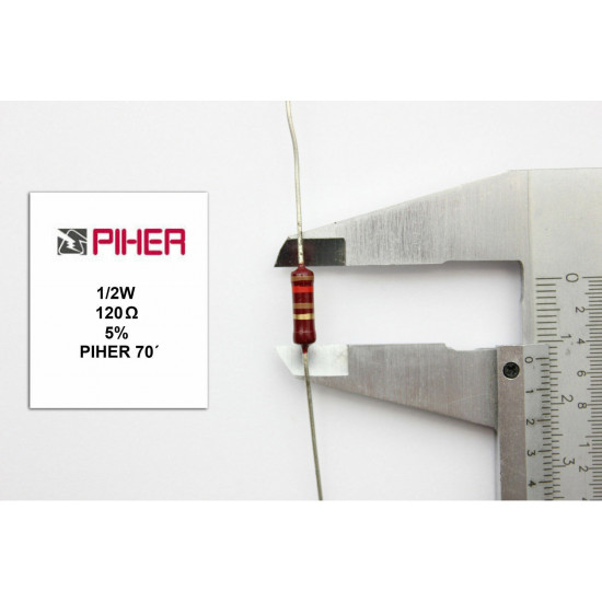 VINTAGE PIHER RESISTOR. 1/2W 120Ohm 120R 5% *1 PC* NEW ORIGINAL+ 1970´S F190515