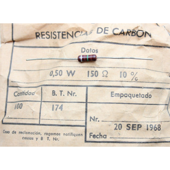 VINTAGE PIHER RESISTOR. 1/2W 150Ohm 150R 10% *1 PC* NEW ORIGINAL+ 1960´S F190515