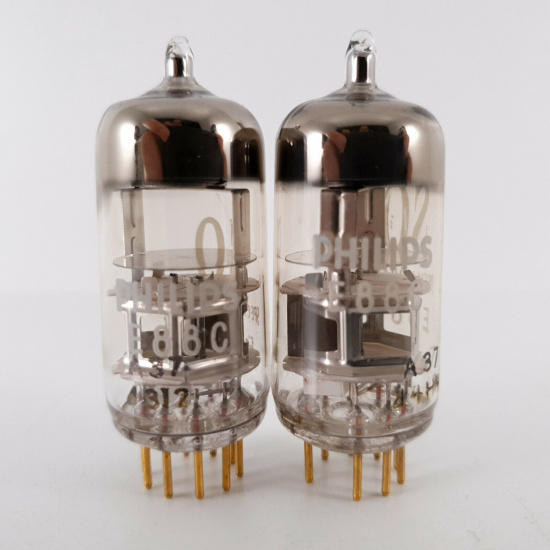 2 X E88C / 8255 SINGLE TRIODE PHILIPS TUBE. GOLD PIN. SQ. 124/118% MATCHED PAIR. CH78