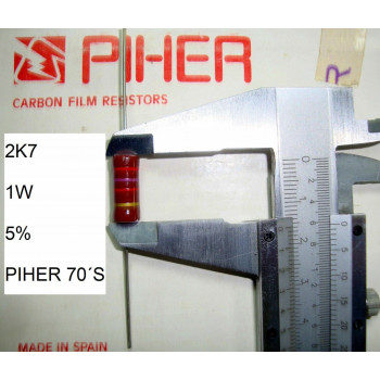 VINTAGE PIHER RESISTOR. 1W 2K7 5% *1 PC* NEW ORIGINAL 1970´S+