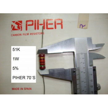 VINTAGE PIHER RESISTOR. 1W 51K 5% *1 PC* NEW ORIGINAL 1970´S+ RC680