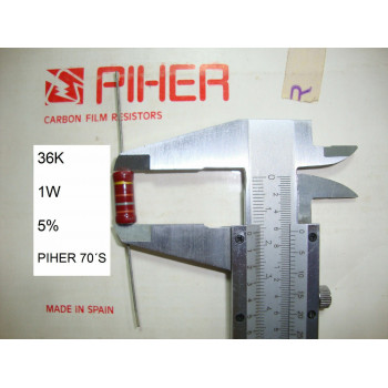 VINTAGE PIHER RESISTOR. 1W 36K 5% *1 PC* NEW ORIGINAL 1970´S+
