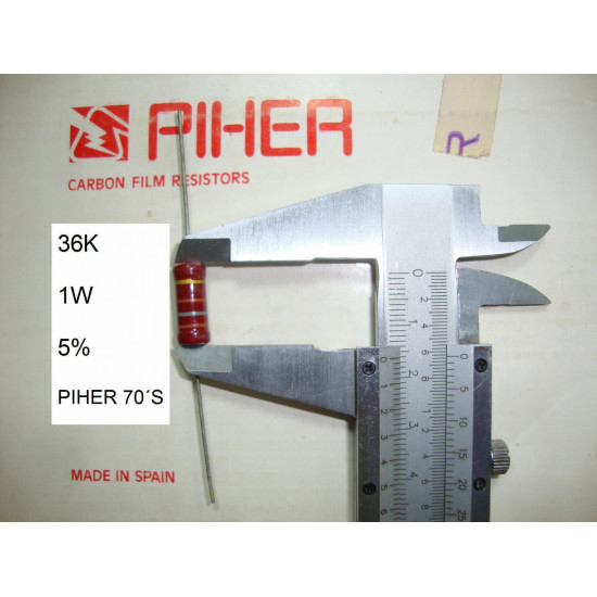 VINTAGE PIHER RESISTOR. 1W 36K 5% *1 PC* NEW ORIGINAL 1970´S+