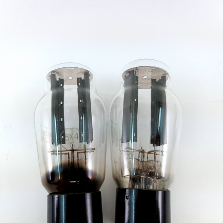 2 X 5X4G ULTRON TUBE. 1950s PROD. BLACK PLATES. MACHED PAIR. 1. CH151