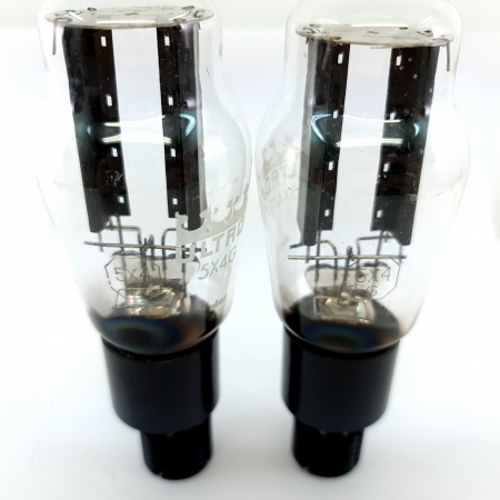 2 X 5X4G ULTRON TUBE. 1950s PRODUCTION. BLACK PLATES. MATCHED PAIR. 2. CH151