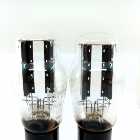 2 X 5X4G ULTRON TUBE. 1950s PRODUCTION. BLACK PLATES. MATCHED PAIR. 2. CH151