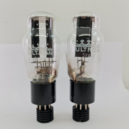 2 X 5X4G ULTRON TUBE. 1950s PRODUCTION. BLACK PLATES. MATCHED PAIR. 3. CH151
