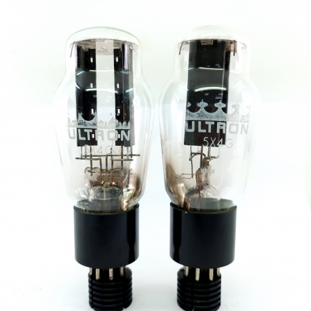 2 X 5X4G ULTRON TUBE. 1950s PRODUCTION. BLACK PLATES. MATCHED PAIR. 3. CH151