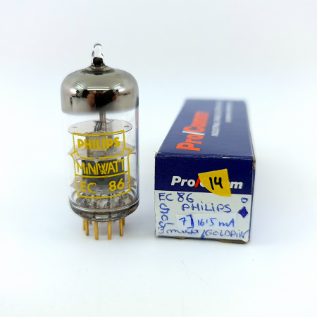 1 X EC86 PHILIPS-MINIWATT TUBE. 1960s TFK PROD. 3 MICA. GOLD PIN. 14. CH159