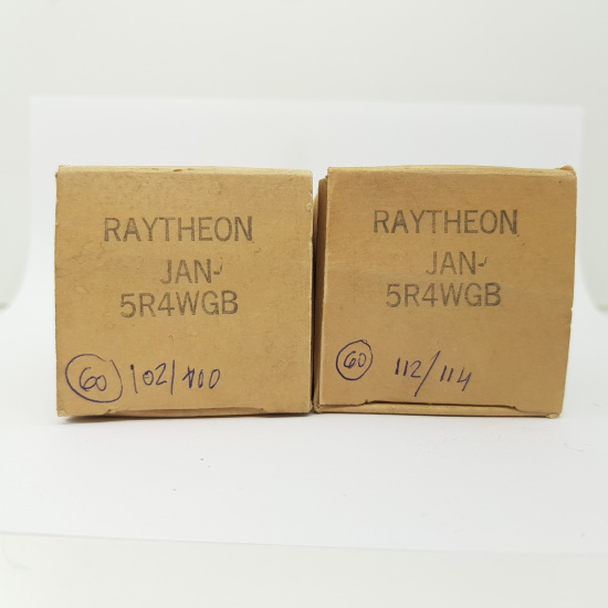 2 X 5R4WGB RAYTHEON TUBE. 1970 PROD. BLACK PLATES. MATCHED PAIR. 2. CH124