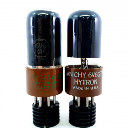 2 X JAN CHS 6V6GTY TUBE. 1950s PROD. BLACK PLATES. PAIR. 48. CB397