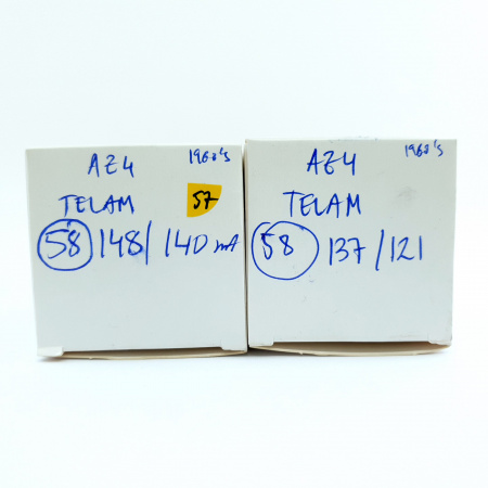 2 X AZ4 TELAM TUBE. 1960s PROD. BLACK PLATES. PAIR. 57. CB397