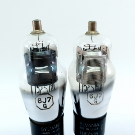 2 X 6J7G SYLVANIA TUBE. 1960s PROD. FLAT GETTER. 59.  CB397