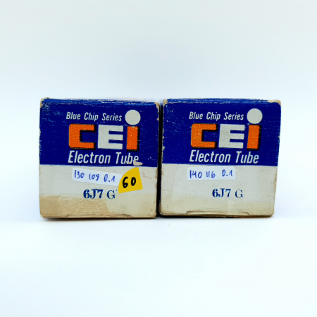 2 X 6J7G CEI TUBE. 1960s PROD. RECTANGULAR GETTER. 60. CB397