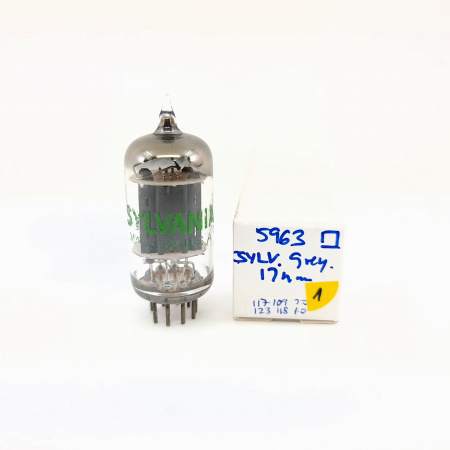 1 X 5963 SYLVANIA TUBE. 1960s PROD. SQUARE GETTER. COPPER RODS. 1. CB398