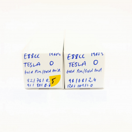 2 X E88CC TESLA TUBE. 1960s PROD. GOLD PIN. GOLD GRID. PAIR. 5. CB398