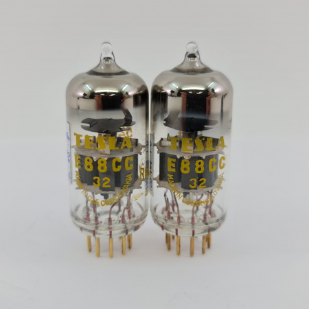 2 X E88CC TESLA TUBE. 1960s PROD. GOLD PIN. GOLD GRID. PAIR. 5. CB398