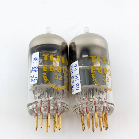 2 X E88CC TESLA TUBE. 1960s PROD. GOLD PIN. GOLD GRID. PAIR. 5. CB398