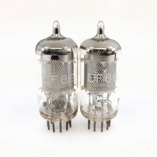 2 X EF86 PHILIPS TUBE. 1960s MAZDA PROD. MESH PLATE. MATCHED PAIR. 9. CB398