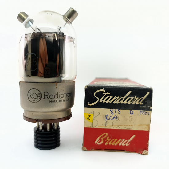 1 X 815 RCA TUBE. 1950s PROD. BLACK PLATES. RECTANGULAR GETTER. 2. CE2