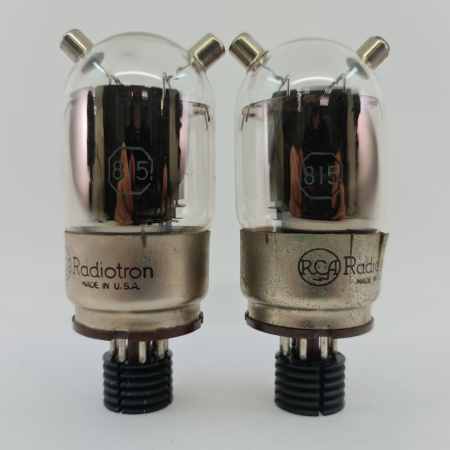 2 X 815 RCA TUBE. 1950s PROD. BLACK PLATES. SQUARE GETTER. 3. CE2
