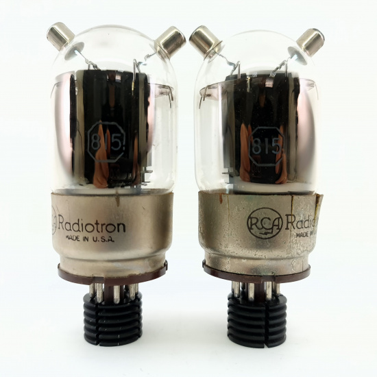 2 X 815 RCA TUBE. 1950s PROD. BLACK PLATES. SQUARE GETTER. 3. CE2