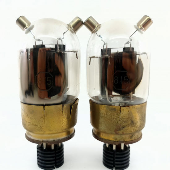 2 X 815 STANDARD BRAND TUBE. 1940s PROD. BLACK PLATES. SQUARE GETTER. PAIR. 7. CE2